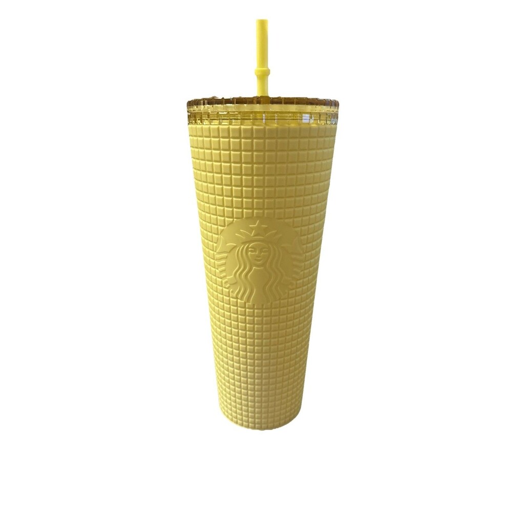Starbucks 24 oz Meadow Yellow Soft Touch Grid Tumbler Cold Cup With Straw - Picture 1 of 7